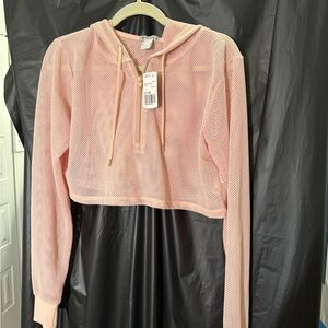 Forever 21 Light Pink Hooded Mesh Crop Top